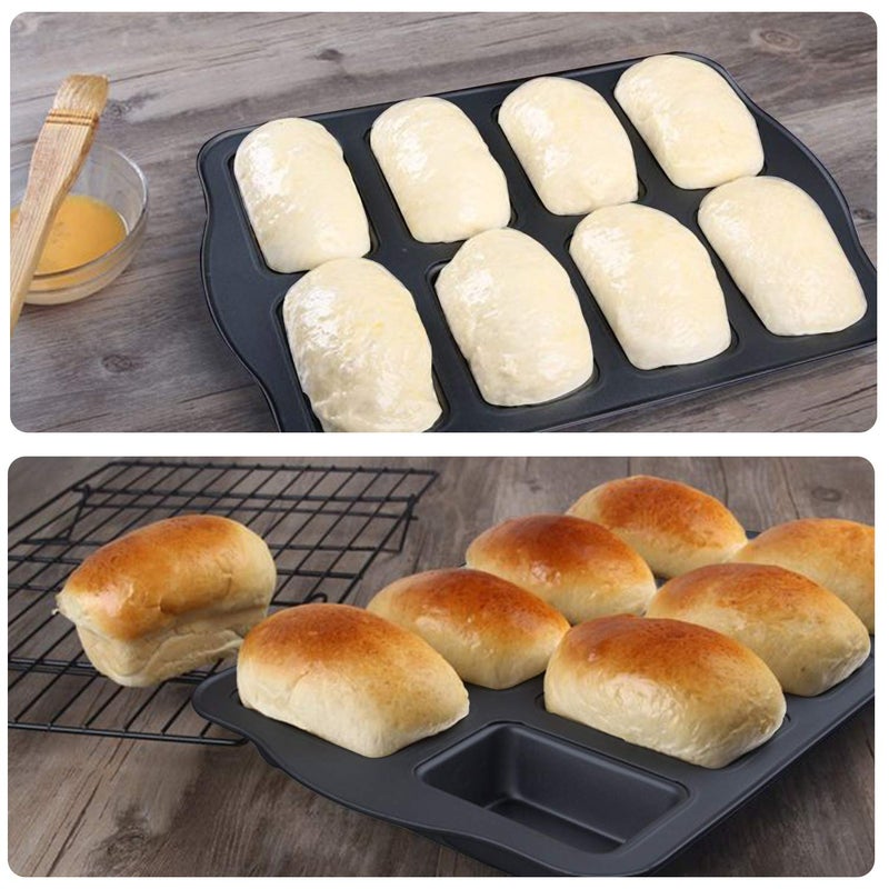 Beasea Mini Loaf Pan 8 Cavity, Nonstick Bakeware Square Bread Pan, Carbon Steel Mini Loaf Bread Pan Cake Pans for Baking Oven - Image 3